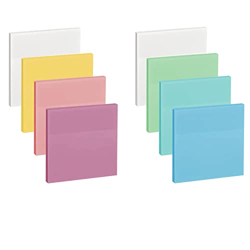 ENLUOM 400 Sheets Colored Transparent Sticky Notes - 3 x 3 in Translucent Sticky Notes, Pastel Clear Waterproof Self-Sticky Notes, See Through Sticky Notes, Aesthetic Office School Supplies (8 Pads)