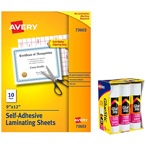 Avery Clear Laminating Sheets, Washable Glue Sticks, School Supplies Set (01684)