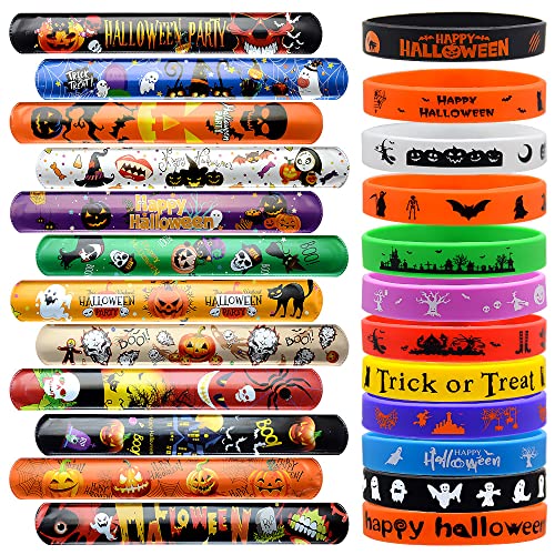 VKTEN 48Pcs Halloween Party Favors Slap Bracelets Rubber Wristbands Assorted Gifts for Kids Girls Boys (Halloween)