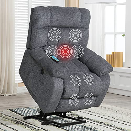 Jeanlansy Electric Lift Recliner with Heat Therapy & Massage, Suitable for The Elderly, Heavy Recliner, with Modern Padded arms & Back, Navy