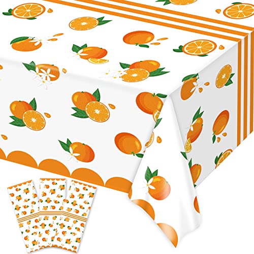 gisgfim 3 Pcs Little Cutie Tablecloths Orange Fruit Party Supplies Little Cutie is on The Way Table Cover Plastic Orange Theme Party Decorations for Birthday Baby Shower Summer 105 x 54 inch