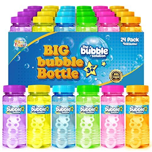 Springflower 24 Pcs Bubble Bottles with Wand,Bubbles Party Favors for Kids,Summer Toys, Blow Bubbles Solution Novelty Toy, Party Favors, Birthday Party Supplies, Outdoor & Indoor Activity,4oz,6 Colors