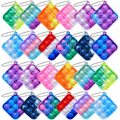 24 Packs Mini Pop Fidget Toy Pack Simple Bubble Poping Keychain, Squeeze Stress Relief Sensory Hand Toy, Office Desk Pops Bulk Toys Gradution Student Gifts for Girls Boys Party Favors for Kids