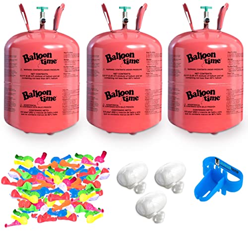 Helium Tank for Balloons At Home, 14.9 Cu Ft Helium Balloon Pump Kit with 50 Assorted Latex Balloons, White Curling Ribbon and Wholesalehome Balloon Tie Tool, 3 Pack