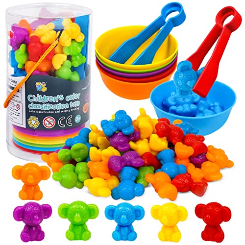 RAEQKS Counting Koalas Toys Matching Games with Color Sorting Bowls Preschool Learning Activities Manipulatives for Math Educational Montessori Toy Counters Sets for Kids Aged 3+ Year Old Boys Girls