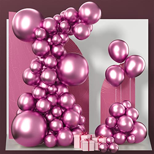 PartyWoo Metallic Magenta Balloons, 100 pcs Magenta Metallic Balloons Different Sizes Pack of 18 Inch 12 Inch 10 Inch 5 Inch Magenta Balloons for Balloon Garland Arch as Party Decorations, Pink-G114