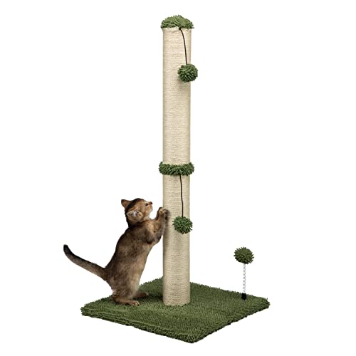 MECOOL 34“ Tall Cat Scratching Post Premium Basics Kitten Scratcher Sisal Scratch Posts Trees with Hanging Ball for Indoor Cats (34 inches for Adult Cats, Cactus Green)