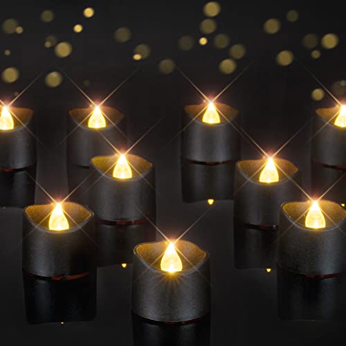 Homemory Black Tea Lights Candles Battery Operated, 24-Pack Flameless Votive Candles, 200+Hours Flickering LED Candles Colored Tealights Candles for Halloween, Holiday Decor, Theme Party, Table Decor