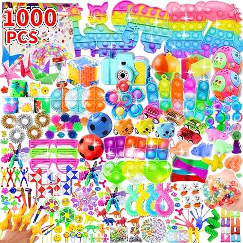 1000pcs Party Favors for Kids, Fidget Toys Pack, Stocking Stuffers, Birthday Gift Toys, Prize Box, Treasure Box, Goodie Bag Stuffers,Carnival Prizes