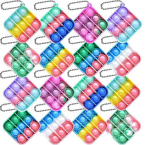 16 Pcs Mini Pop Fidget Toy Pack Simple Bubble Popping Keychain, Squeeze Rainbow Stress Relief Sensory Hand Toy, Anti-Anxiety Office Desk Toys for Kids Adults Pink