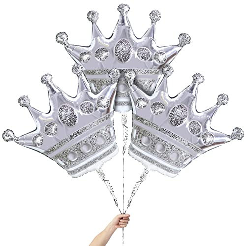 3Pcs Crown Foil Balloon - Birthday Balloon Foil Balloons for Wedding Decoration Princess Party Balloons Silver Foil Balloons Crown Balloons - Princess Balloons for Birthday Party, Wedding Party