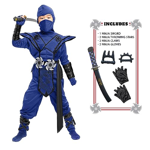 Spooktacular Creations Dragon Ninja Costume for kids, Blue Boys Ninja Costume Outfit Set for Halloween Ninja Costume Dress Up Party-3T