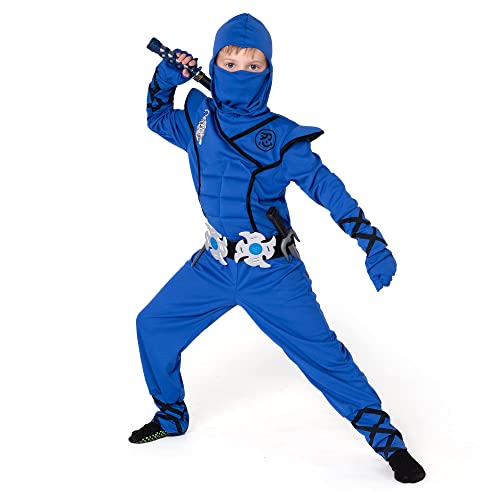 Spooktacular Creations Blue Ninja Costume for Kids, Deluxe Ninja Costume for Boys, Halloween Ninja Costume Dress Up (Blue, Toddler(3-4 yrs))