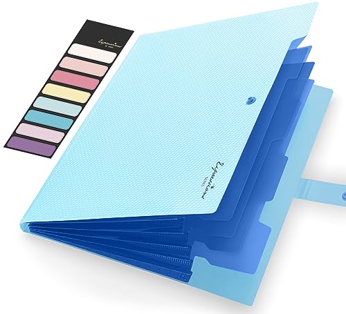 Sooez Expanding File Folder, Letter Size Accordion File Organizer, 5 Pocket Folders for Documents, Cute Folder with Labels, Portable Paper Organizer for School Office Supplies, A4 Size, Sky Blue