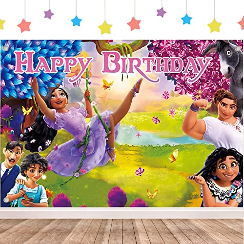 Encanto Birthday Party Supplies Decorations Isabella Happy Birthday Banner Backdrop for Girls Party Decor 5 x 3FT Background Pink