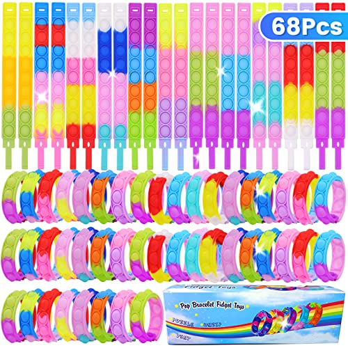 68pcs Fidget Toys Pop Bracelet, Party Favors Fidget Pop Bracelet Bubble Bracelets Push Poping Sensory Stress Relief Pop Bracelet Party Favors Gifts for Kids