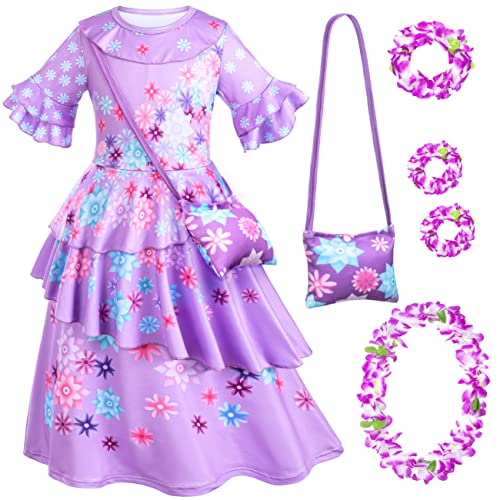 Kaisebile Princess Costume Dress for Girls Birthday Halloween Party Dress Up with Bag,Leis Necklace Headband 4T 5T