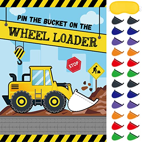 WERNNSAI Pin The Bucket on The Truck Party Game - Truck Party Supplies for Boys Kids 21" x 28" Game Poster with 24 Reusable Sticker Construction Birthday Party Favor Sets