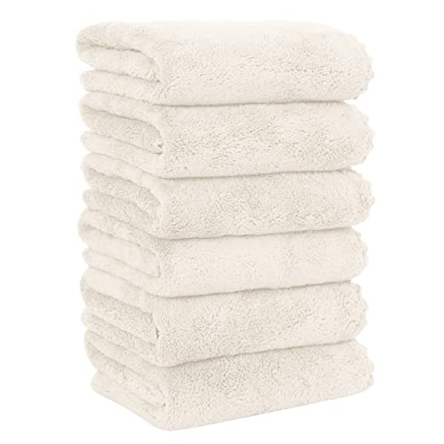 MOONQUEEN 6 Pack Premium Hand Towels - Quick Drying - Microfiber Coral Velvet Highly Absorbent Towels - Multipurpose Use as Hotel, Bathroom, Shower, Spa, Hand Towel 16 x 28 inches (Cream)