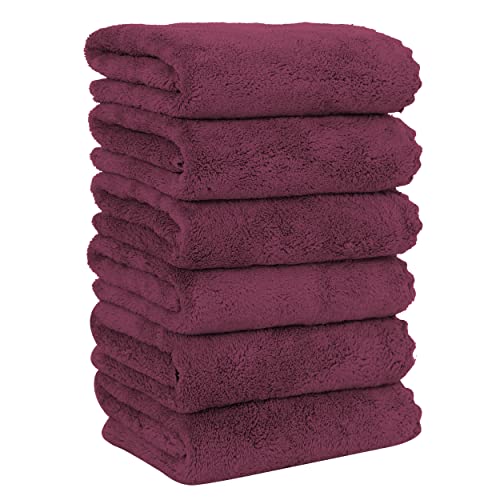 MOONQUEEN 6 Pack Premium Hand Towels - Quick Drying - Microfiber Coral Velvet Highly Absorbent Towels - Multipurpose Use as Hotel, Bathroom, Shower, Spa, Hand Towel 16 x 28 inches (Burgundy)