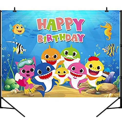 Shark Backdrop for Birthday Party Supplies, Blue Cartoon Whale Ocean Photo Background for Baby Shower Decoration Boys Girls Photography Backdrop (5 * 3FT)