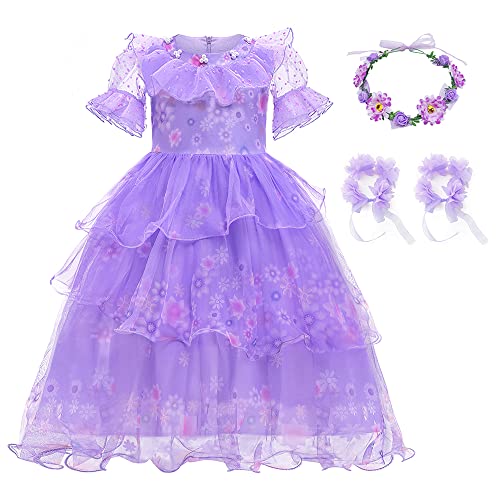 CCJRLM Encanto dress Mirabel dress encanto,Isabella encanto costume for girls Cosplay Dress Up With Glasses Earrings 8-9 Years