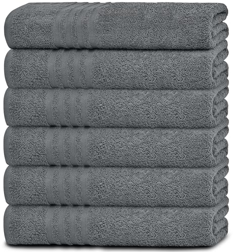 White Classic Wealuxe Grey Towels for Bathroom 6 Pack, Cotton Bath Towel Set for Hotel, Gym, Spa, Soft Extra Absorbent Quick Dry 22x44 Inch