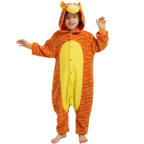 SWEETXIN Kid Unise Onesie Pajamas Plush One Piece Costume Cosplay Sleepwear (12 Years,Tigger)