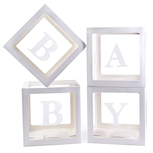 Baby Boxes With 4 pcs Letters White Clear Balloon Box Blocks for Baby Shower and Birthday Party