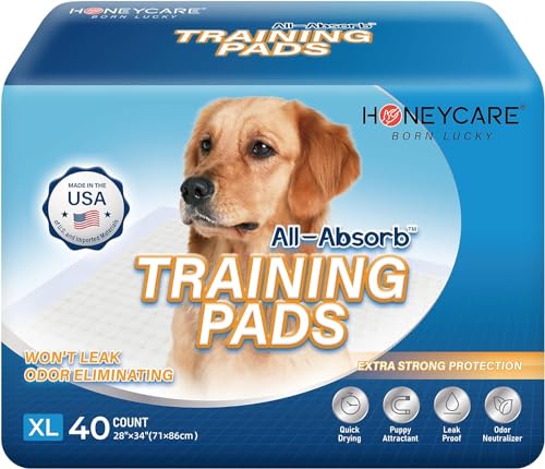 HONEY CARE All-Absorb Dog Pee Pads 28" x 34" (Pack of 7), Ultra Absorbent and Odor Eliminating Dog Puppy Pads for Training, 5-Layer Leak-proof Pee Pads with Quick-Dry Surface for Potty Training