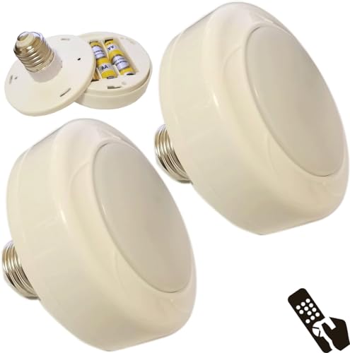 2 Pack Battery Operated Light Bulb with Remote Controlled,Backup Battery Powered Led Light Bulbs,Wireless Light Bulb Dimmable Timer E26 Screw in for Indoor Sconce and Hanging Lamp Without Electricity