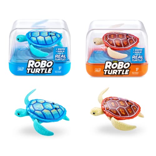 ROBO ALIVE Robo Turtle Robotic Swimming Turtle (Orange + Blue) by ZURU Water Activated, Comes with Batteries, Amazon Exclusive (2 Pack)