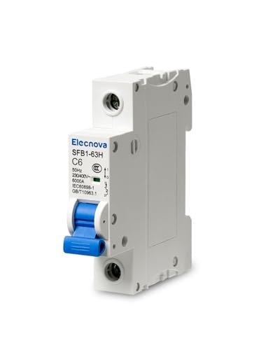 Elecnova 6-63A AC Miniature Circuit Breaker, 1 Pole 6 Amp 230V, DIN Rail Mounted Circuit Breakers, Overload, Short-Circuit Tripping, MCB, 110V _ 120V Available