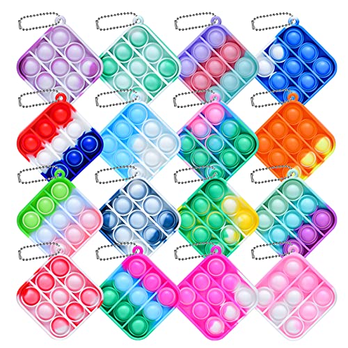 16PCS Mini Pop Fidget Toys Pack Push Bubble Pop Keychain Toy, Anxiety Stress Relief Simple Hand Toys, Silicone Squeeze Sensory Toys Home Decoration Gift for Kids Adults (16)