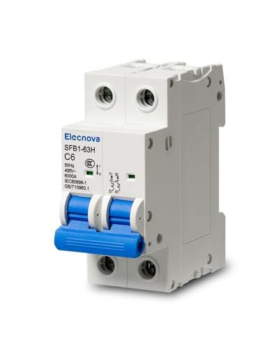 Elecnova 6-63A Miniature Circuit Breaker, AC 2 Pole 6 Amp 400V, DIN Rail Mounted, 110V _ 120V Available, Thermal Magnetic Trip, Overload, Short-Circuit Protection