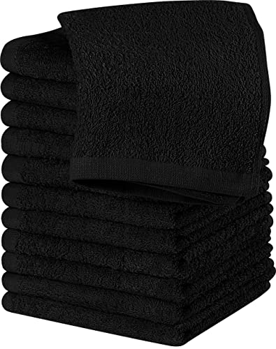 Utopia Towels 12 Pack Cotton Washcloths Set - 100zz Ring Spun Cotton, Premium Quality Flannel Face Cloths, Highly Absorbent and Soft Feel Fingertip Towels (Black)