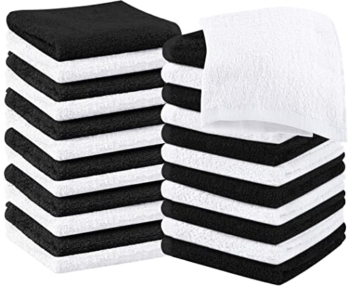 Utopia Towels 24 Pack Cotton Washcloths Set - 100zz Ring Spun Cotton, Premium Quality Flannel Face Cloths, Highly Absorbent and Soft Feel Fingertip Towels (Black, White)