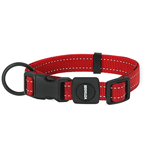 Best Pet Supplies Reflective Dog Collar with Adjustable Length, Heavy-Duty Buckle, and Strong Leash D-Ring, Training, Walking, Jogging Accessory for Small, Medium, and Large Breeds - Red, L