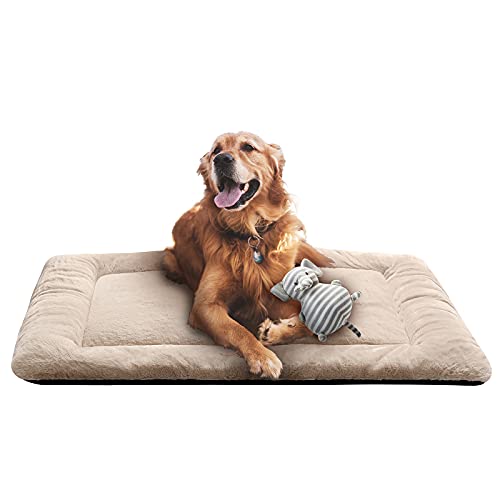 Dog Beds Crate Pad for Large Dogs Fit Metal Dog Crates,Ultra Soft Dog Crate Bed Washable & Anti-Slip Kennel Pad for Dogs Cozy Sleeping Mat,Cream 42inch