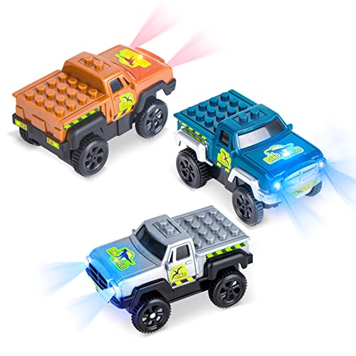 Funkprofi Tracks Cars Replacement Only, Light Up Toy Cars for Tracks, Race Car playset Toys Compatible Building Blocks, Gift for Kids Boys Girls(3-Pack)