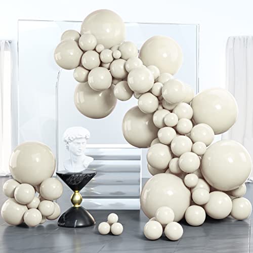 PartyWoo White Sand Balloons, 100 pcs Boho White Balloons Different Sizes Pack of 18 Inch 12 Inch 10 Inch 5 Inch Sand White Balloons for Balloon Garland Balloon Arch as Party Decorations, White-F12