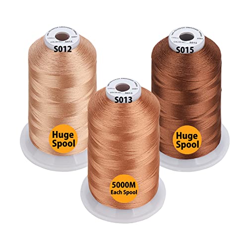 Simthread - 33 Selections - Various Assorted Color Packs of Polyester Embroidery Machine Thread Huge Spool 5500Y for All Sewing Embroidery Machines - 3 Different Brown Colors