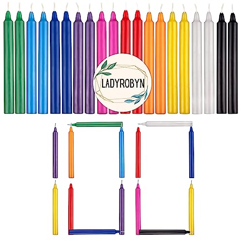 Ladyrobyn Candles 100 pcs Unscented Assorted Colors Taper Candle 4 Inch Tall x 1_2 Inch Diameter Great for Casting Chimes Rituals Spells Vigil Witchcraft Wiccan Supplies Wax Play (Multi)