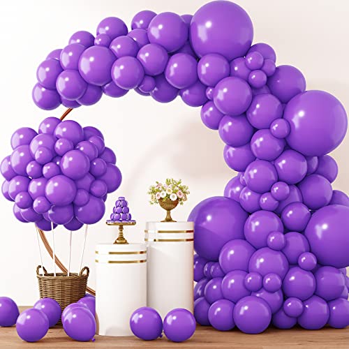 RUBFAC 129pcs Purple Balloons Different Sizes 18 12 10 5 Inch for Garland Arch Premium Purple Latex Balloons for Masquerade Party Decorations Birthday Anniversary Baby Shower Party Supplies