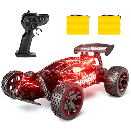 Tecnock RC Cars Remote Control Car for Boys Girls, 1:18 Scale RC Car with LED Lights, 2.4GHz 2WD All Terrain RC Car with 2 Rechargeable Batteries for 60 Min Play, Gifts for Kids