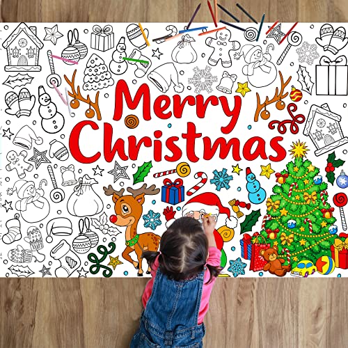 Wifunue Christmas Coloring Books for Kids Giant Coloring Poster Xmas Large Coloring Tablecloth Huge Holiday Coloring Table Cover for Boys Girls Classroom Home Party Supplies Favor 31.4 x 43.3 Inch