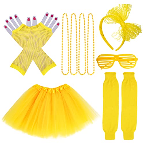 Miayon 6 in 1 Costume Accessories 1970s 1980s Fancy Outfits and Dress for Cosplay Party Theme Party(yellow)