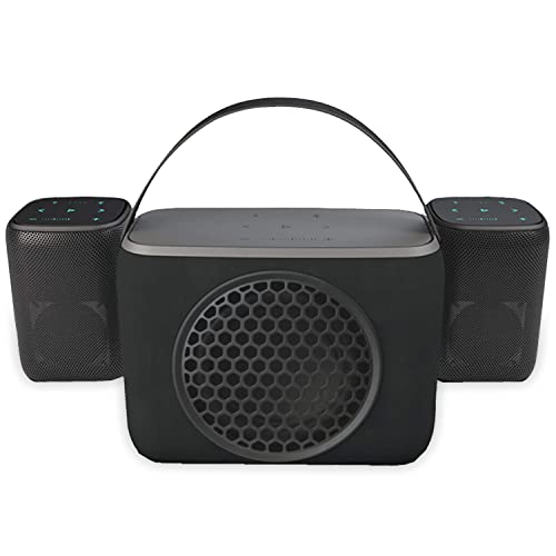 Rocksteady Stadium Portable Bluetooth Speaker and Subwoofer Combo - Includes 2 Stereo Speakers + 1 Subwoofer - Up to 100 Foot Range - Up to 16 Hour Battery Life