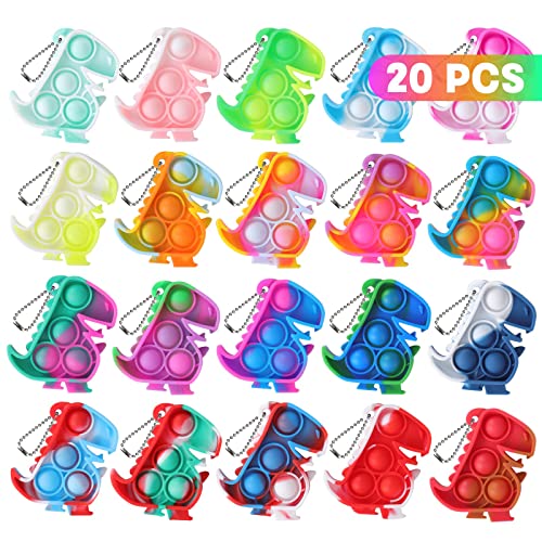 Dinosaur Toys Pop Fidget Toys Its Birthday Party Favors for Kids Toys 20 PCS Mini Pop Keychain It Sensory Fidget Toy Packs Goodie Bag Stuffers Fidgets for Classroom Prizes Christmas Stocking Stuffers