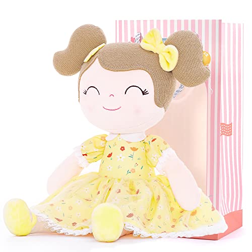 Gloveleya Baby Girl Gift Soft First Baby Doll Plush Doll Floral Yellow 16 "